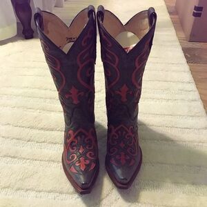 Tony Lama Boots, Gray/black with Red accent, size 6.5, ladies